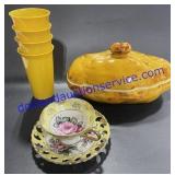 Yellow Cups , Ceramic Container , Tree Cup W/
