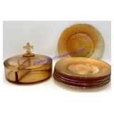 Vintage Orange Carnival Glass Plates & Candy Dish