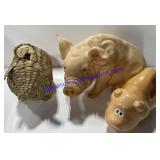 Pig Flashlight , Figurine & Wicker Pig