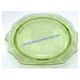 Green Depression Glass Footed Cake Plate