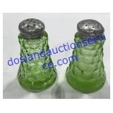 Green Depression Glass Cube Salt & Pepper Shakers