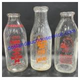 Lot of (3) Glass Milk Bottles