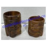 Pair of Carved Wooden Mugs