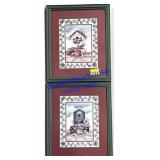 Pair of Primtive Birdhouse Pictures (13 x 10)