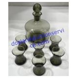 Vintage Ball Top Decanter W/ Tortoise Tea Glasses