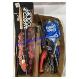 Box of Misc Tools , Scissors , BBQ Toolset