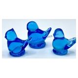 Vintage Group of (3) Ron Ray Blue Glass Birds