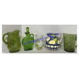 Kelly Green Glass Canteen & Other Misc. Glassware