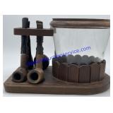 Wooden Pipe Rack & (4) Wooden Pipes
