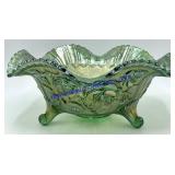 Imperial Carnival Green Glass Luster Rose Footed
