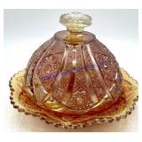 Indiana Carnival Glass Round Butter Dish (7")