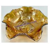 Dugan Marigold Pony Carnival Glass Ruffle Bowl