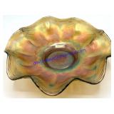 Marigold Carnival Glass Ruffled Dish (8")
