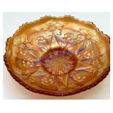 Orange Carnival Glass Floral Dish (6")