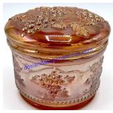 Dugan Carnival Glass Powder Dish & Lid (3")