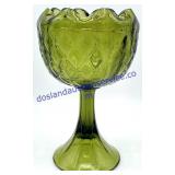 Vintage Green Glass Diamond Pattern Crimped Rim