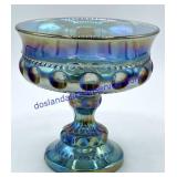 Indiana Carnival Glass Blue Iridescent Candy Dish