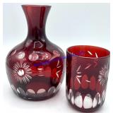 Vintage Cut To Clear Ruby Red Decanter Vase &