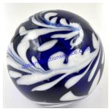Cobalt Blue White Feather Handblown Glass