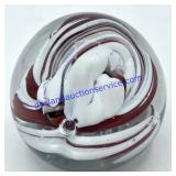 Red White Swirl Glass Blown Paperweight (2")