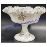 White Floral Painted Footed Scallop Dish (6")