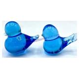 Pair of Mini Glass Blue Birds