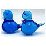 Pair of Blue Glass Birds - No Markings
