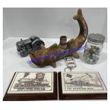 Incense Burner , Railroad Plaques , Marbles Bottle