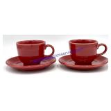 Pair of Red Fiesta Coffee Cups & Saucers
