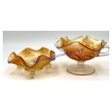 Pair of Marigold Carnival Glass Pieces