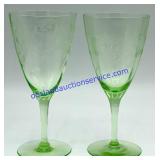 (12) Etched Uranium Stemmed Glasses 7"