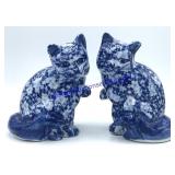 Pair of Blue Ceramic Cats (7")