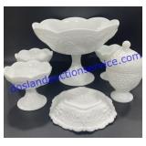 Milk Glass Candle Holders , Candy Dish & Fruit