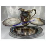 Silver Plated Pitcher & Trays