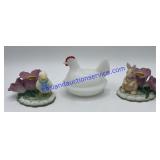 Candle Holders & Nesting Hen Dish