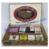 Lincoln Highway Cigar Box With Misc Match Books