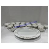 Serving Tray 14" & 16 Tea Cups ( Some Have Chips
