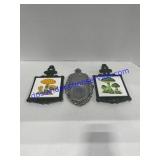 2 Cast Iron Trivets W/ Ceramic Photos & Aluminum