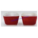 Pair of Vintage Red Pyrex Refrigerator Dishes