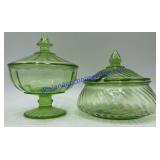 Green Depression Glass Candy/Sugar Jars