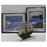 Sailboat Model W/ 2 Sailboat Pictures ( 12"x15" )