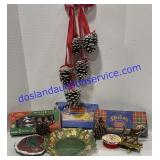 Vintage Christmas Lights , Ribbon, Stocking