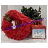Red Basket , Christmas Wreaths & Snowman Figurine