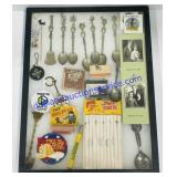 Lot of Misc. Knick Knacks In Glass Frame