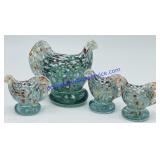 Lot of (4) Glass Chickens