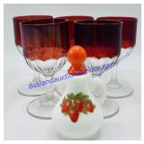 Lot of (5) Red Wine Glasses & Strawberry Avon