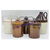 Lot of (4) Crock Canisters & Jug