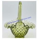 Green Glass Hobnail Basket (8" Tall)