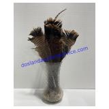 Vase of Wild Turkey Feathers & 1 Pheasant Feather