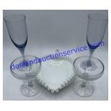 Bride & Groom Wine Glasses , Heart Shaped Dish &
